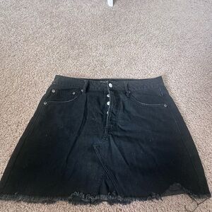AE: Black Denim Skirt with Frayed Hem